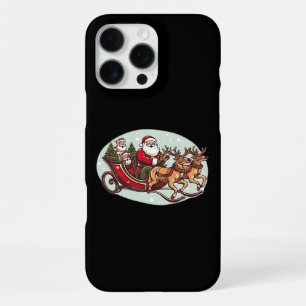 Coque iPhone 16 Pro Max Joli Père Noël voyageant en train tiré par la brid
