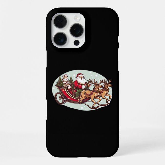 Coque iPhone Joli Père Noël voyageant en train tiré par la brid (Verso)