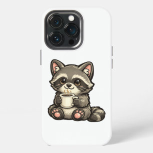 Etui iPhone 13 Pro Joli Raton laveur avec Café – Animal Kawaii Confor