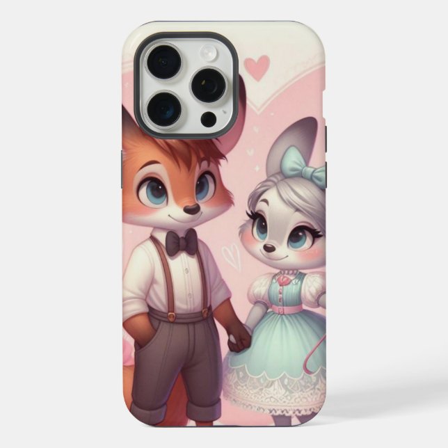 Coque iPhone Joli renard de caricature Saint Valentin (Verso)