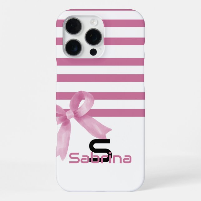 Coque iPhone Joli ruban rayé rose aquarelle (Verso)