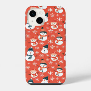 Coque Pour iPhone 14 Joli Snowman Snowflake Motif sans couture Noël