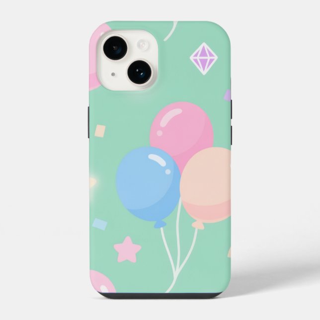 Coque iPhone Joli vert pastel avec ballons (Verso)