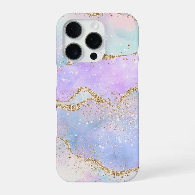 Coque iPhone Jolie agate pastel | Veine de paillettes d'or aqua (Verso)