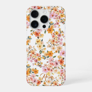Coque iPhone 16 Pro Jolie Beauté Jaune Orange Ditsy Motif Floral
