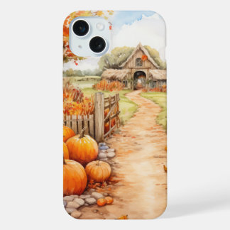 COQUE iPhone 15 PLUS JOLIE COULEUR D'EAU TOMBE AUTOMNE BARN & CITROUILL