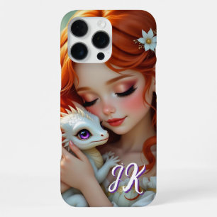 Coque iPhone 16 Pro Max Jolie fée aux cheveux roux avec monogramme Dragon
