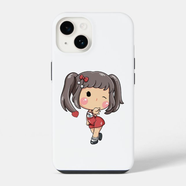Coque iPhone Jolie Fille Chibi Clin d'Œil (Verso)