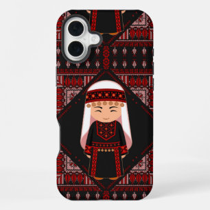 Coque iPhone 16 Plus jolie fille palestinienne Broderie tatreez rouge  