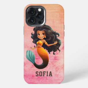 Etui iPhone 13 Pro Max Jolie Fille Sirène Africaine - Nom Personnalisé En