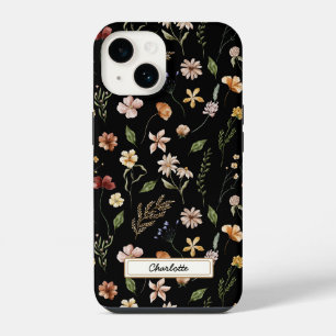 Coque Pour iPhone 14 Jolie Fleur de Fleur Sauvage Personnalisée Noire