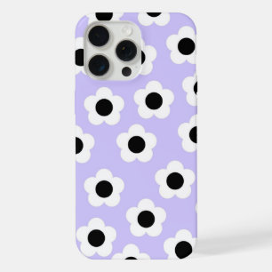 Coque iPhone 15 Pro Max Jolie fleur noire et blanche sur fond bleu