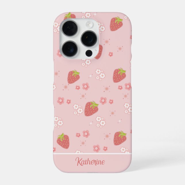 Coque iPhone Jolie fraise avec des fleurs.  (Verso)