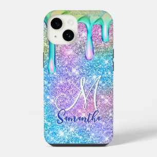 Coque Pour iPhone 14 Jolie licorne bleu parties scintillant rose goutte