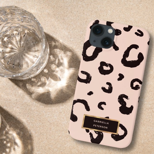 Coque iPhone Jolie mode rose Leopard & Gold Frame (Créateur téléchargé)