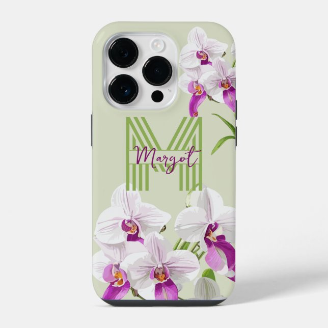 Coque iPhone Jolie orchidée blanche Monogramme (Verso)