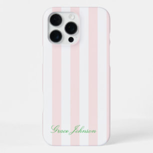 Coque iPhone 16 Pro Max Jolie rayure rose et blanche inspirée de Paris