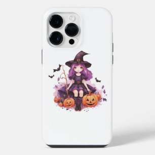 Coque Pour Pour iPhone 14 Pro Max Jolies citrouilles de sorcière aux cheveux violets