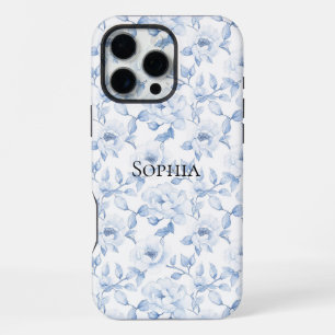Coque iPhone 16 Pro Max Jolies Fleurs Bleues Blanches Chic