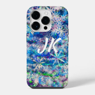 Coque Pour iPhone 14 Plus Jolies fleurs bleues et blanches ou flocons de nei