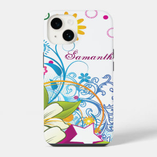 Coque Pour iPhone 14 Jolies fleurs et étoiles rétro, Grunge féminin