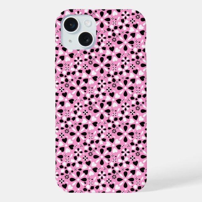 Coque iPhone Jolies fleurs noires et blanches (Verso)