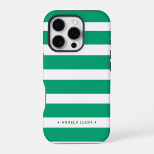 Coque iPhone 16 Pro Jolies rayures de cabane vert menthe