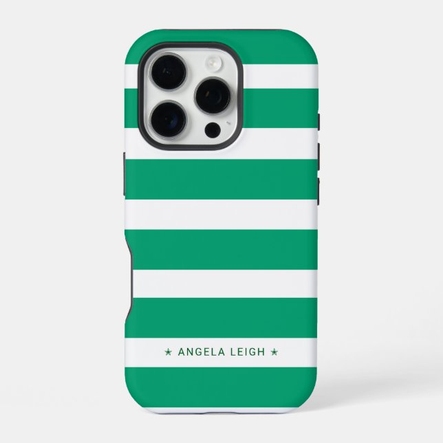 Coque iPhone Jolies rayures de cabane vert menthe (Verso)