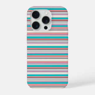 Coque iPhone 15 Pro Jolies rayures grises aqua
