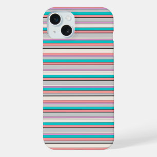 Coque iPhone 15 Plus Jolies rayures grises aqua