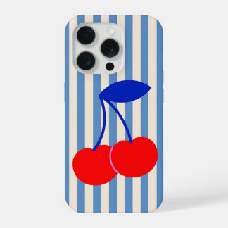 Coque iPhone 15 Pro Jolies Rayures Rouges Cerises Rétro