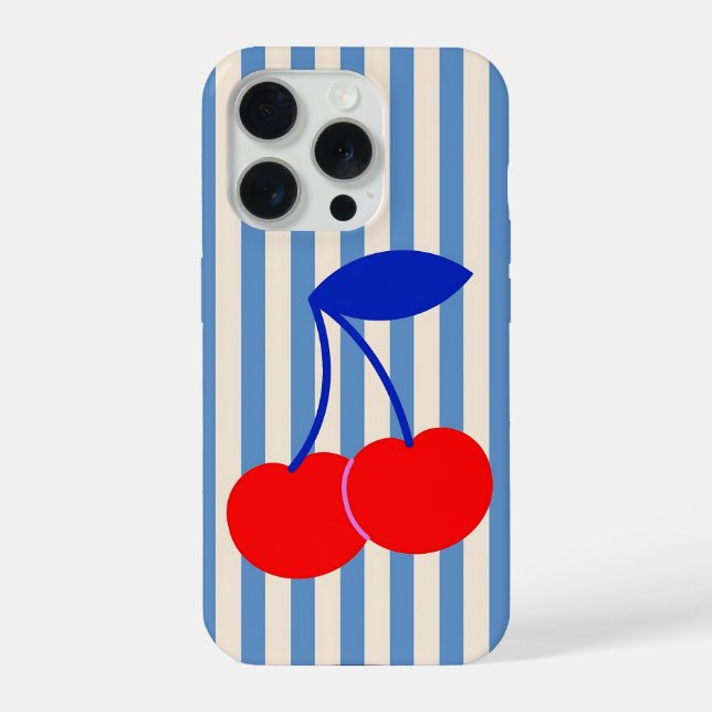 Coque iPhone Jolies Rayures Rouges Cerises Rétro (Verso)