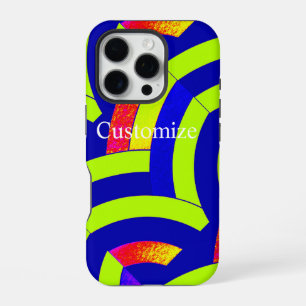 Coque iPhone 16 Pro jolis chevrons verts citron et bleu marine moderne