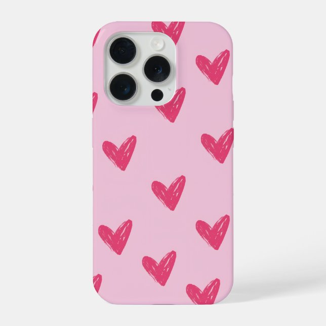 Coque iPhone Jolis cœurs roses dessinés à la main Motif esthéti (Verso)