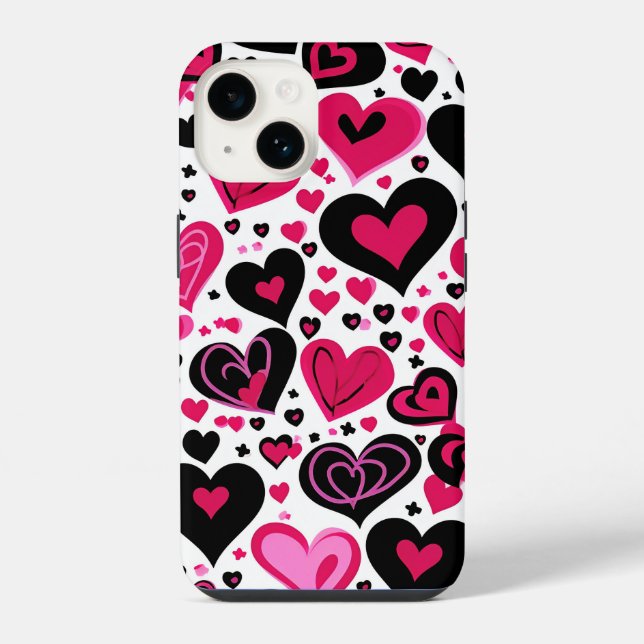 Coque iPhone Jolis cœurs roses et noirs (Verso)