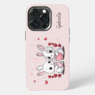 Etui iPhone 13 Pro Jolis Lapins de Dessin Animé Amoureux pour la Sain