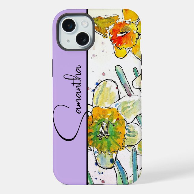 Coque iPhone Jonquille aquarelle jonquilles fleur floral (Verso)