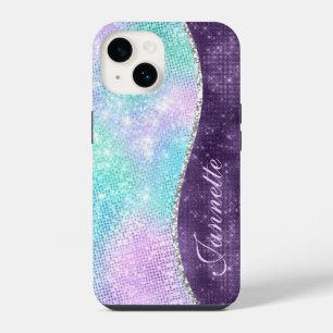 Coque Pour iPhone 14 Jote Iridescente Lavande Faux Parties scintillant 