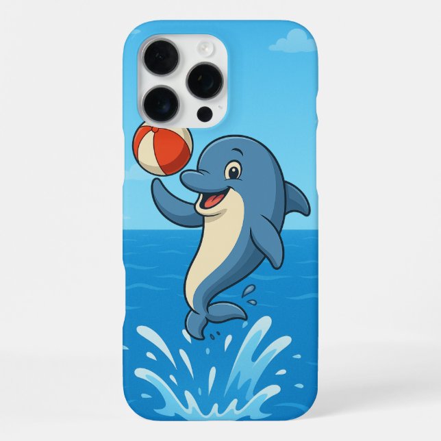 Coque iPhone Jouer Dauphin de dessin avec Beach Ball (Verso)