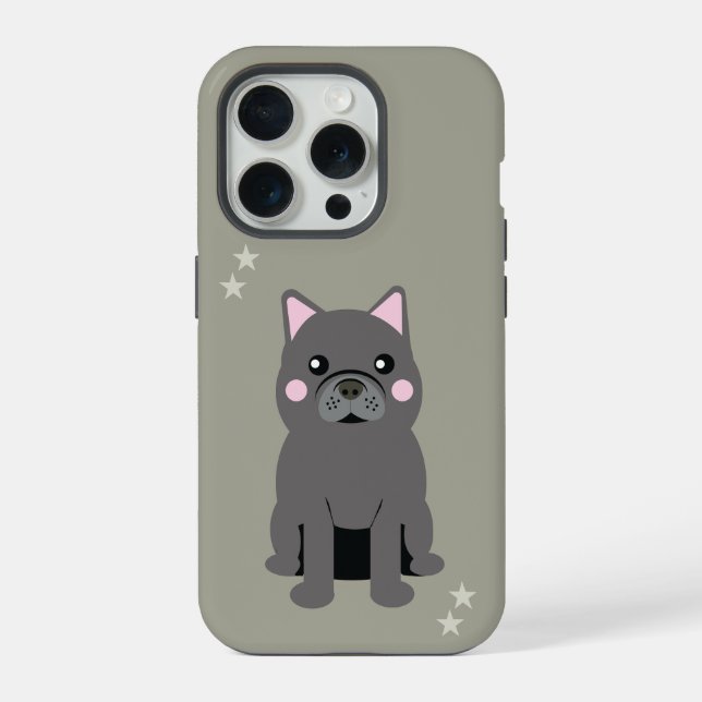 Coque iPhone Joues Mignonnes Bouledogue Français Gris (Verso)