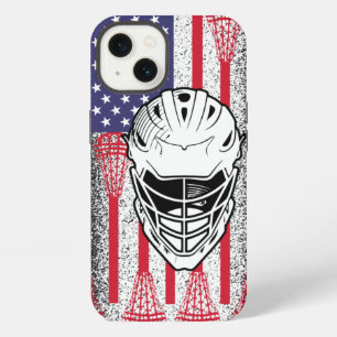 Etui iPhone 13 joueur de crosse lax drapeau américain garçons et