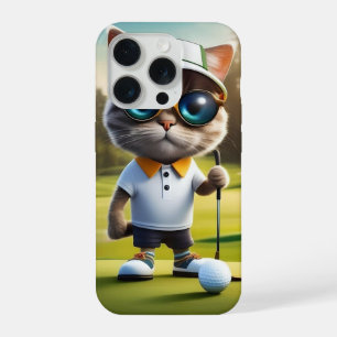 Coque iPhone 15 Pro Joueur de golf chat drôle,