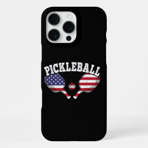 Coque iPhone 16 Pro Max Joueur de Pickleball avec Drapeau Américain Vintag