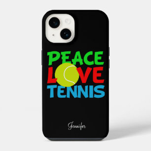 Coque Pour iPhone 14 Joueur de tennis personnalisé noir Peace Love Cute