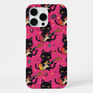 Coque iPhone 16 Pro Max Joueurs de guitare électrique Black Cat Cadeau pou