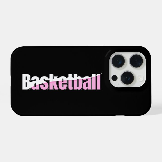 Coque iPhone Joueuse de basket-ball de fille Typographie rose (Verso Horizontal)