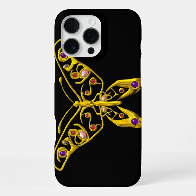 Coque iPhone JOYAU PAPILLON HYPER OR AVEC GEMMES Noir (Verso)