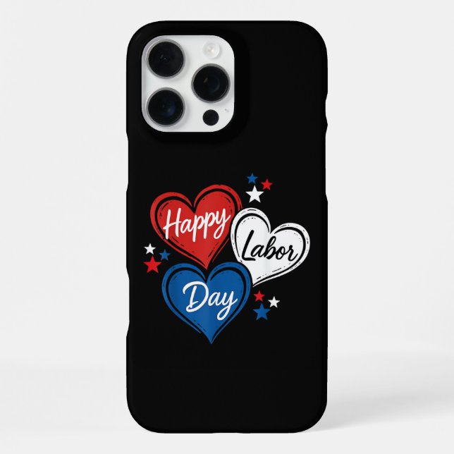 Coque iPhone Joyeuse Fête du Travail Cœurs Patriotiques Rouge B (Verso)