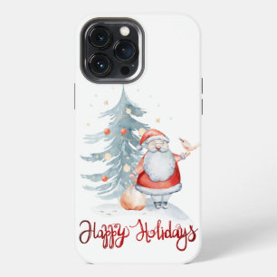 Etui iPhone 13 Pro Max Joyeuses Fêtes, Père Noël Sapin