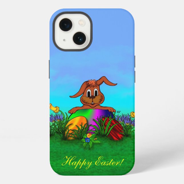 Coque iPhone Joyeuses Pâques ! Lapin de Pâques (Verso)